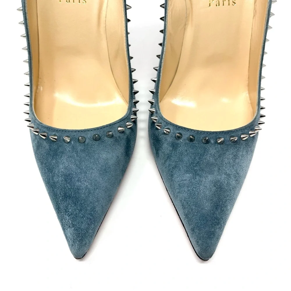 Christian Louboutin Blue Suede Anjalina Spike Studded High Heels Pumps 39.5 9.5